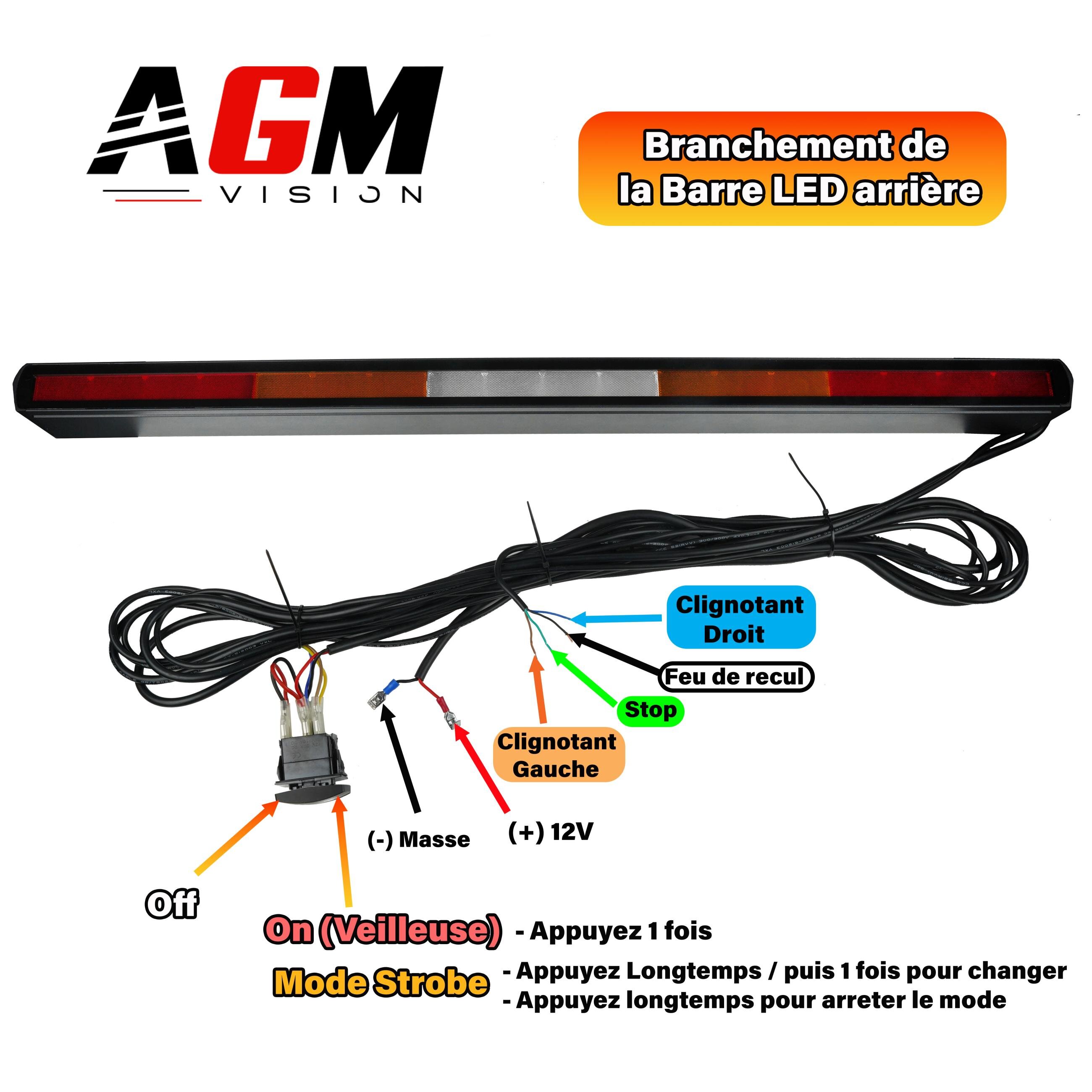 Barre LED arrière multifonction / strobe premium 80 cm 52 Watts