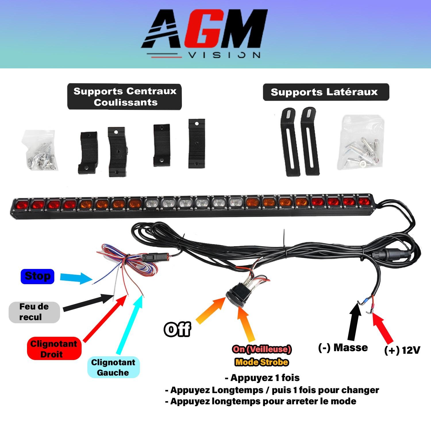 Barre LED arrière multifonction / strobe USA 90 cm 110 Watts