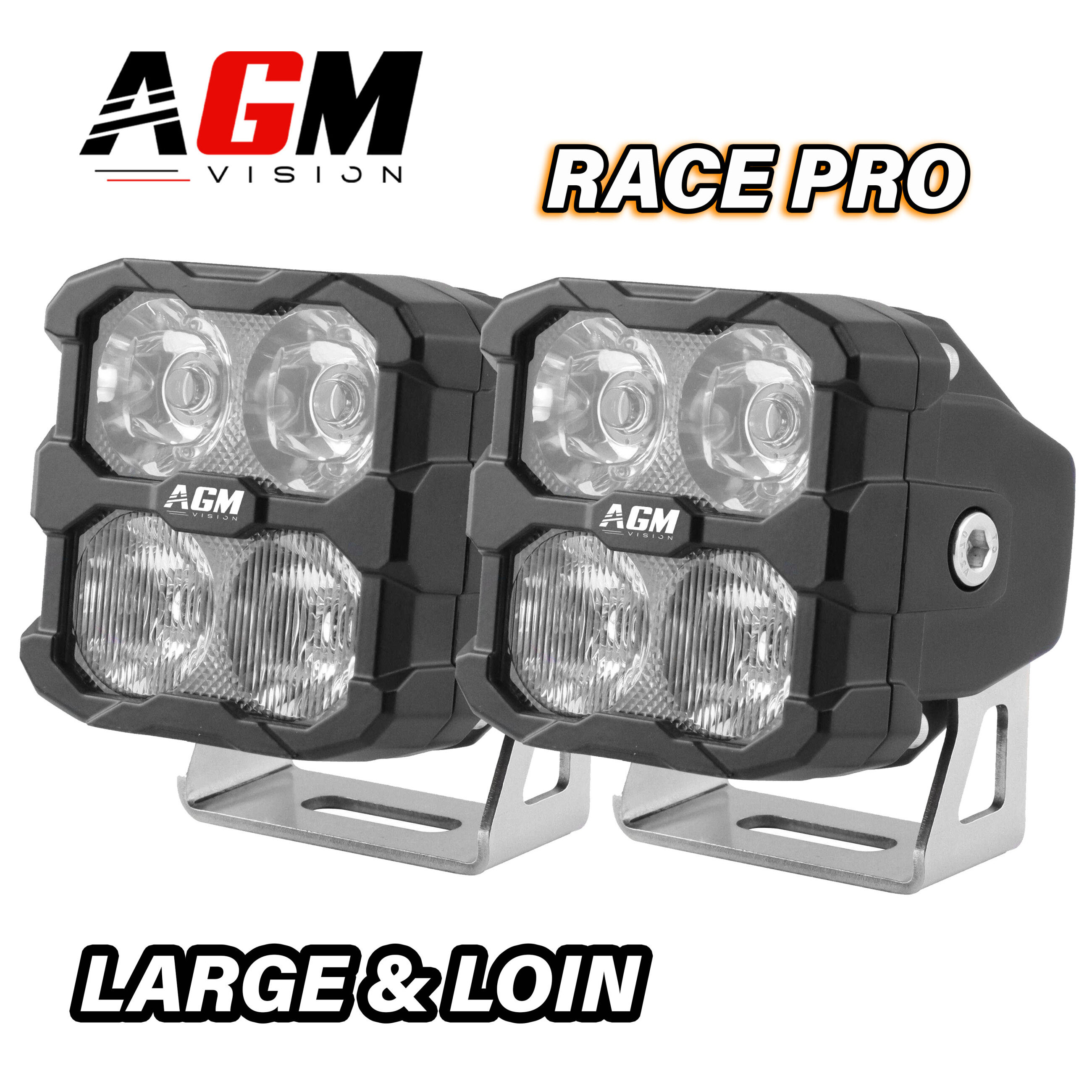 Kit 2 Phares LED Moto Carré Race Pro 120W + Veilleuse Orange