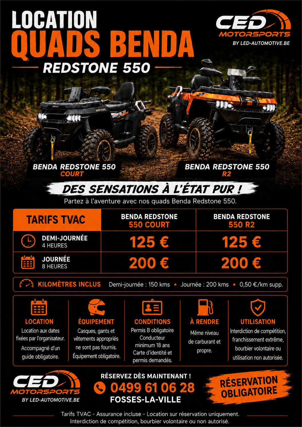 Location essai de quads Benda Redstone 550 à Fosses-la-Ville